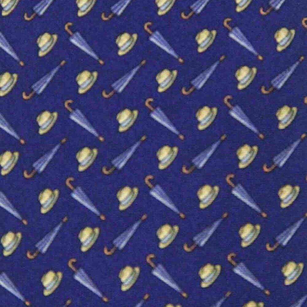 Brooks Brothers Italian Silk Tie Blue Tan Hats Umbrellas Pattern Men's Long